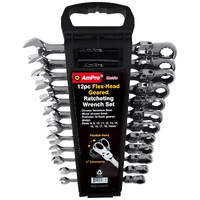Ampro 12PC Flex-Head Geared Ratcheting Wrench Set (8 -19mm) T42387
