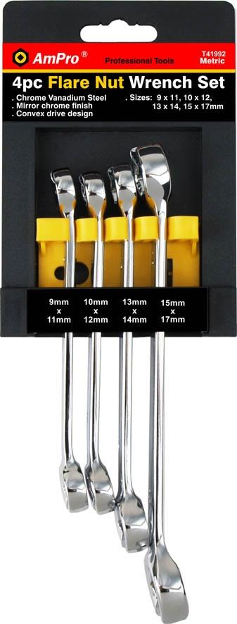 Ampro 4 Piece Metric Flare Nut Wrench Set (9-17mm) T41992