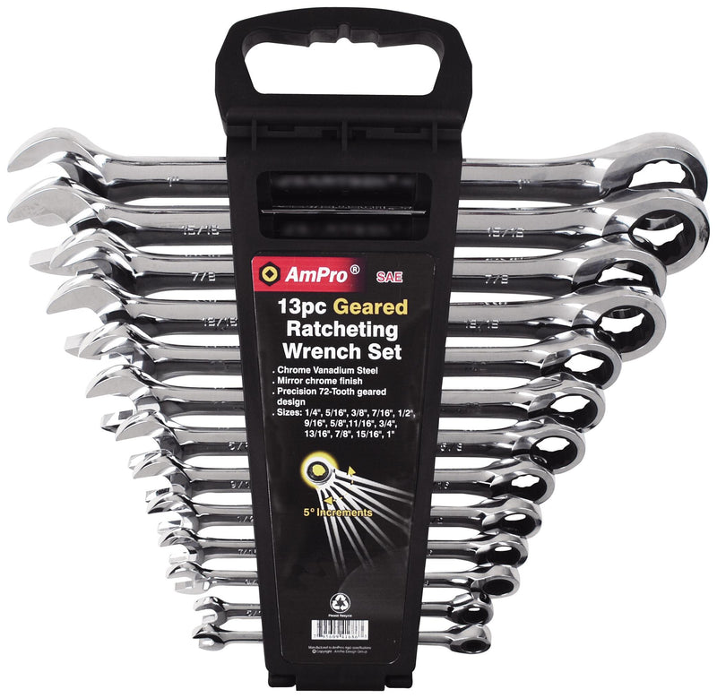 Ampro 13 Piece SAE Geared Ratcheting Wrench Set (1/4"-1") T41494