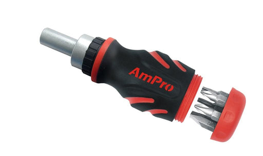 Ampro 6-in-1 Stubby Ratcheting Screwdriver T32138