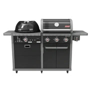 Outdoor grill with kettle charcoal burner