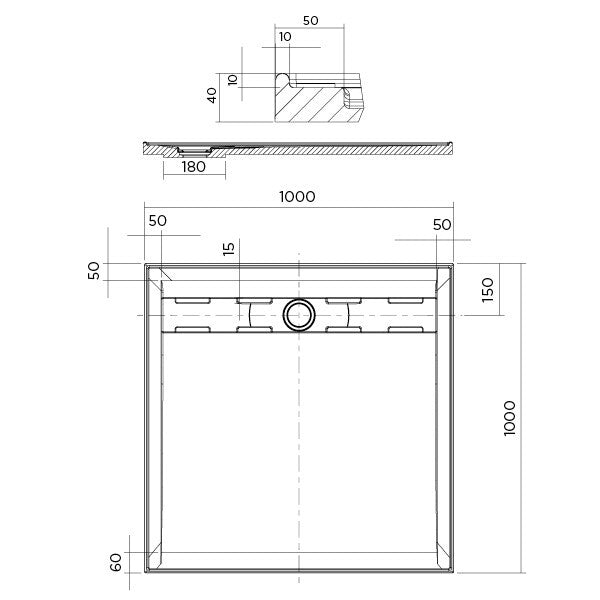Stonelite Urban MKII Shower Base 1000 x 1000 Rear Outlet — image 2