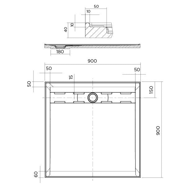 Stonelite Urban MKII Shower Base 900 x 900 Rear Outlet — image 2