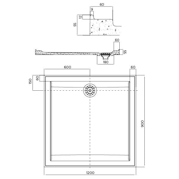 Stonelite Vue Shower Base 1200 x 900 Rear Outlet — image 2