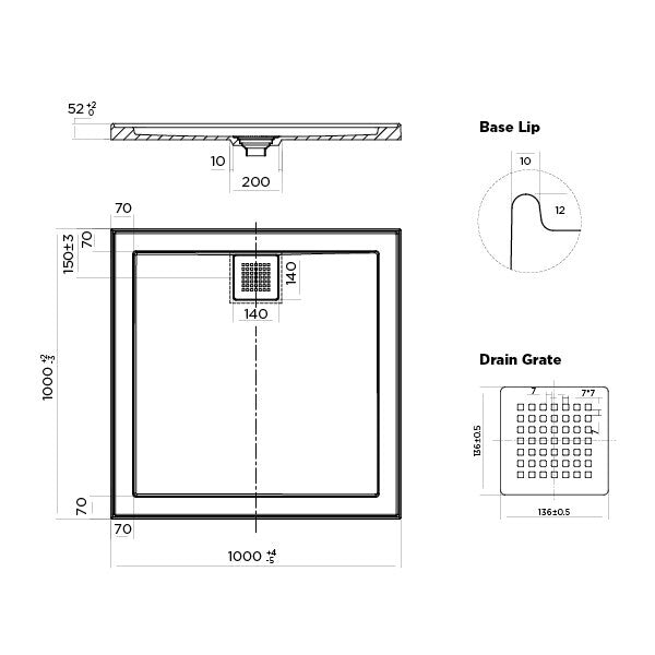 Stonelite ECO Shower Base 1000 x 1000 Rear Outlet — image 2