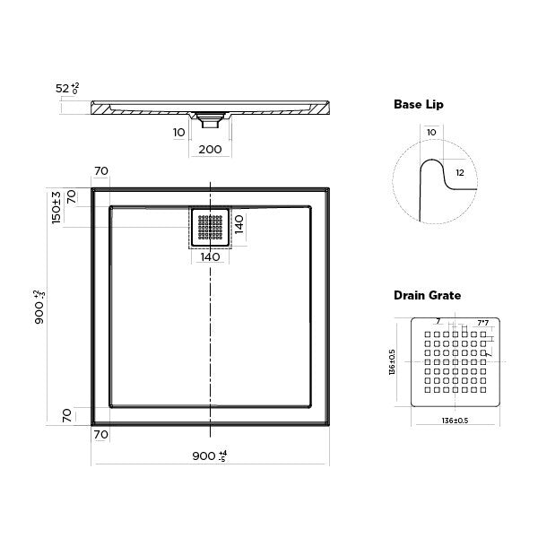 Stonelite ECO Shower Base 900 x 900 Rear Outlet — image 2