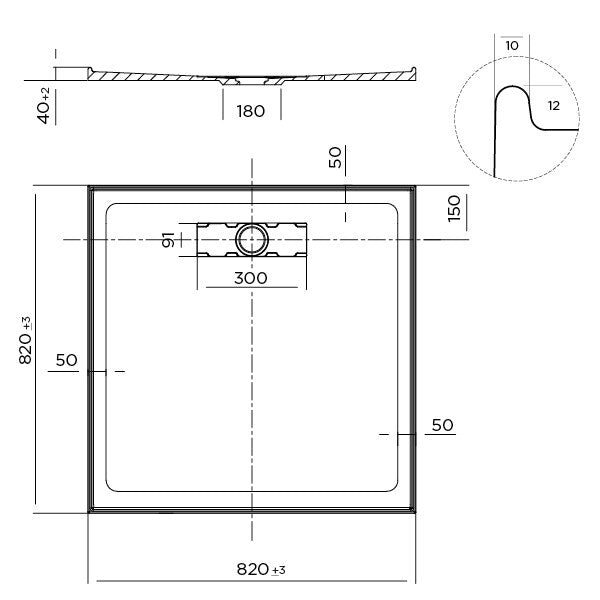 Stonelite Elite Shower Base 820 x 820 Rear Outlet — image 2