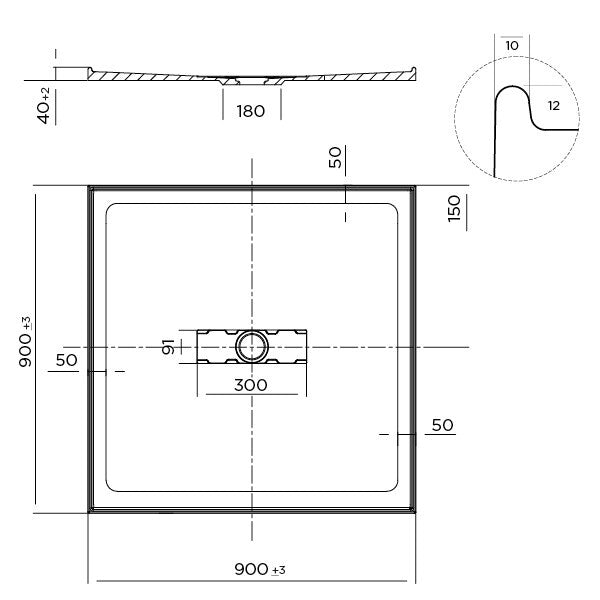 Stonelite Elite Shower Base 900 x 900 Centre Outlet — image 2