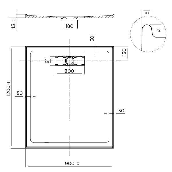 Stonelite Elite Shower Base 900 x 1200 Rear Outlet — image 2