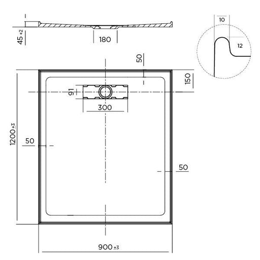 Stonelite Elite Shower Base 900 x 1200 Rear Outlet — image 2