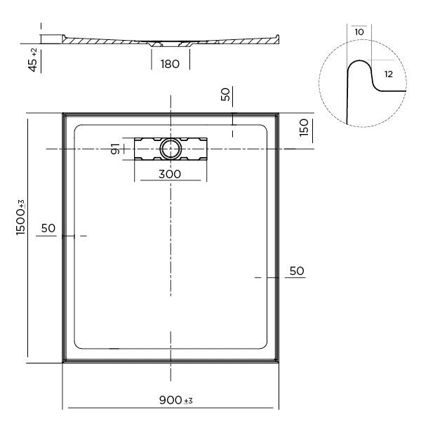 Stonelite Elite Shower Base 900 x 1500 Rear Outlet — image 2