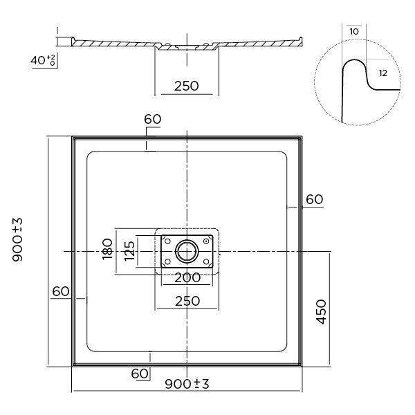 Stonelite Metro Shower Base 900 x 900 Centre Outlet — image 2