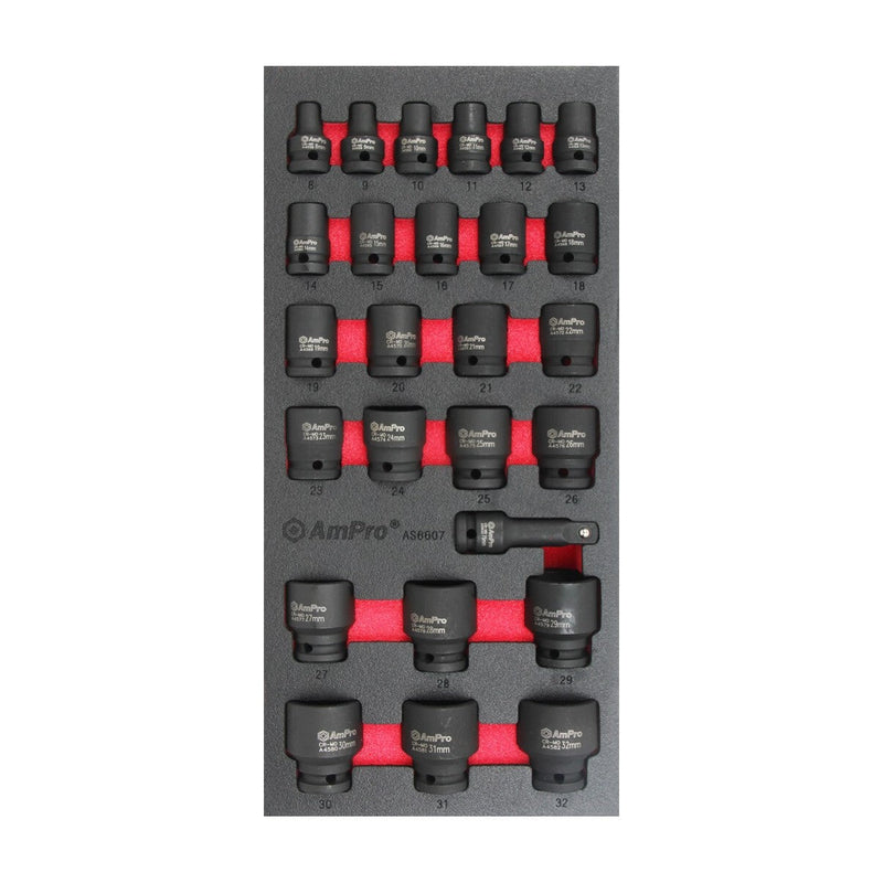 Ampro 1/2" Drive Metric Impact Socket Set 26 Piece AS6607 — image 1