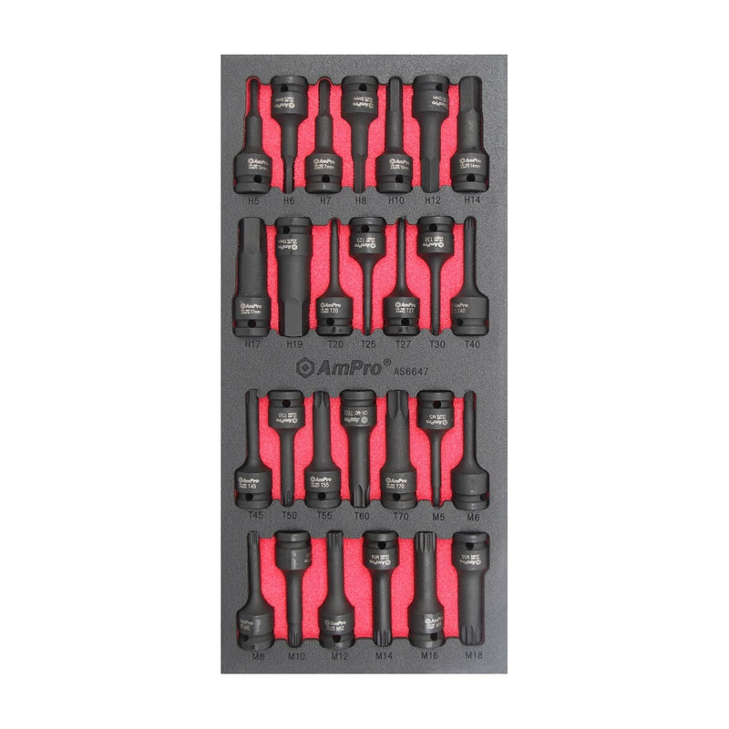 Ampro 1/2" Drive Impact Bit Socket Set 27 Piece AS6647 — image 1