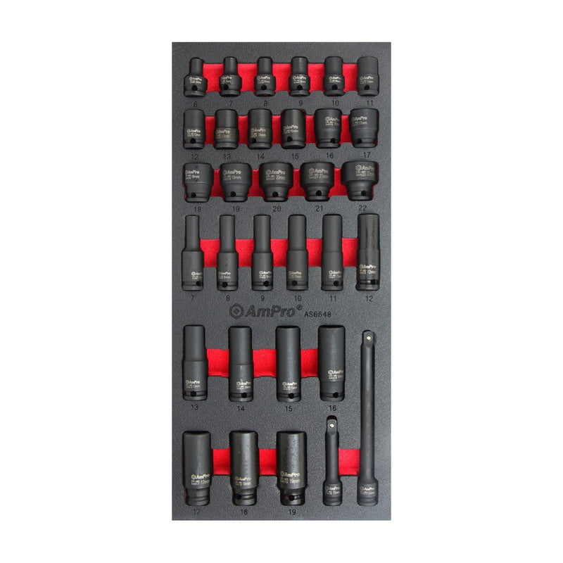 Ampro 3/8" Drive Metric Impact Standard & Deep Socket Set 32 Piece AS6648 — image 1
