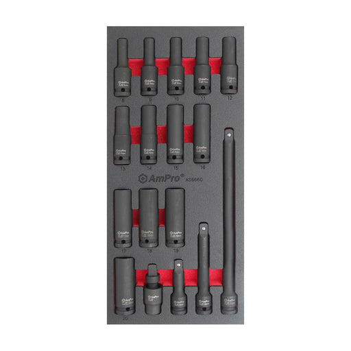 Ampro 1/2" Drive Metric Impact Socket Set 17 Piece AS6660 — image 1