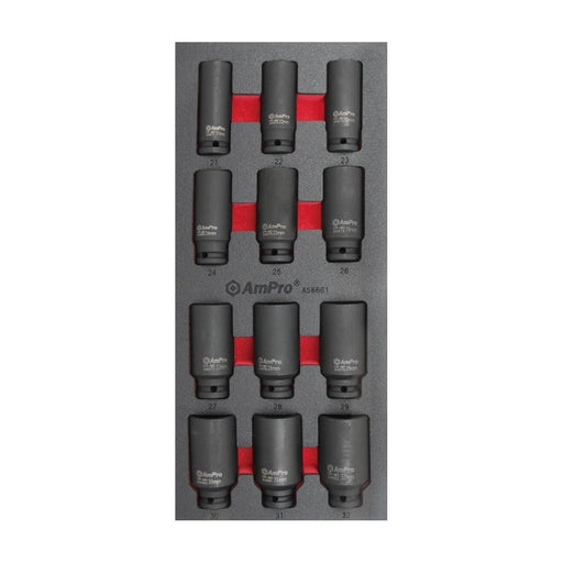 Ampro 1/2" Drive Metric Deep Impact Socket Set 12 Piece AS6661 — image 1