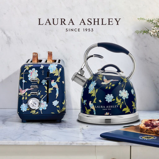 Laura Ashley Elveden Stove Top Kettle and 2 Slice Toaster Combo Blue & Silver — image 1
