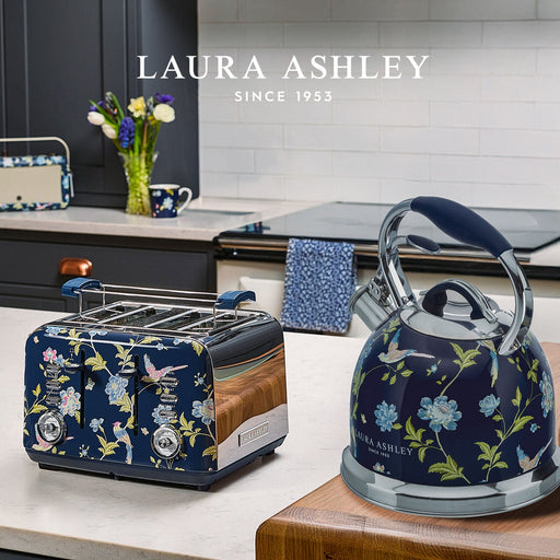 Laura Ashley Elveden Stove Top Kettle and 4 Slice Toaster Combo Blue & Silver — image 1