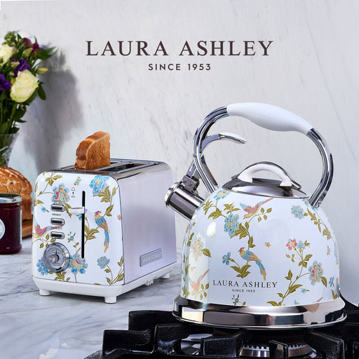 Laura Ashley Elveden Stove Top Kettle and 2 Slice Toaster Combo White & Silver — image 1