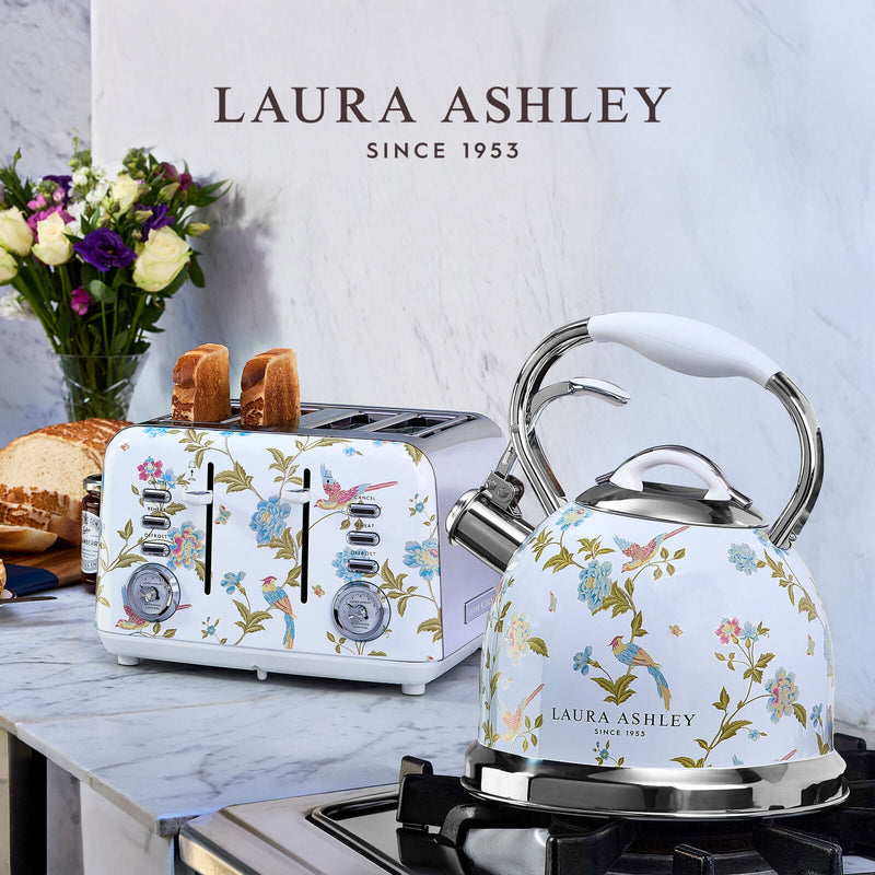 Laura Ashley Elveden Stove Top Kettle and 4 Slice Toaster Combo White & Silver — image 1