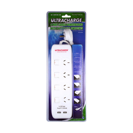 Ultracharge Power Board 4 Switch Surge With 2XUSB 2.1A Total — image 1