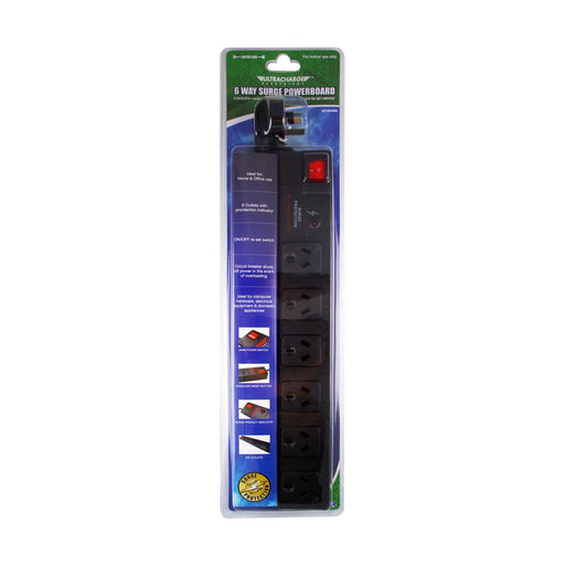 Ultracharge 6 Way Surge Power Board Black UR100/6SB — image 1