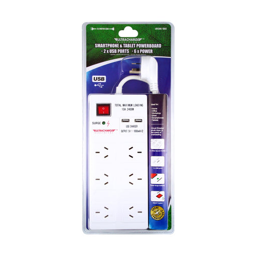 Ultracharge 6 Way Surge Protected Board With USB — image 1