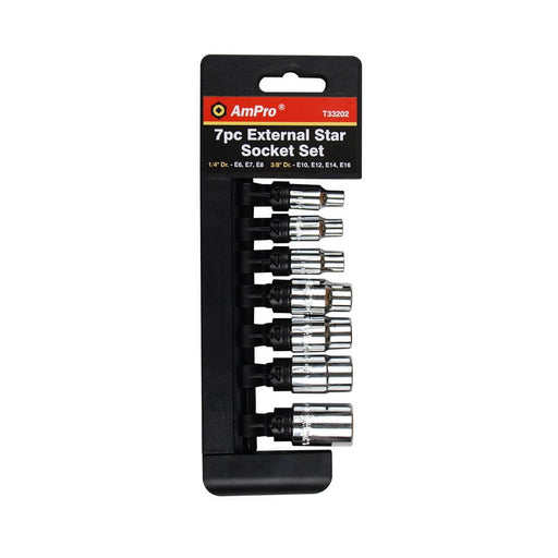 Ampro 1/4" 3/8" Drive External Star Socket Set 7 Piece T33202 — image 1