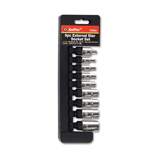 Ampro 1/4" 3/8" Drive External Star Socket Set 9 Piece T33204 — image 1
