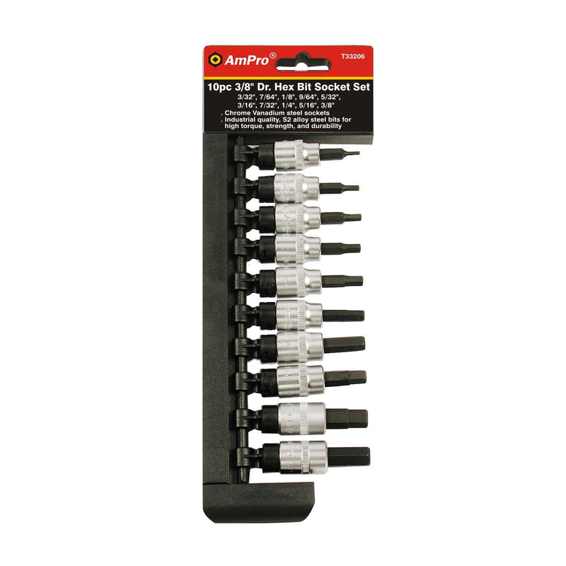 Ampro 3/8" Drive Imperial Hex Bit Socket Set 10 Piece T33206 — image 1
