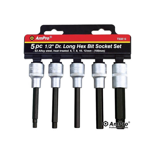 Ampro 1/2" Drive Long Hex Bit Socket Set 5 Piece T33215 — image 1