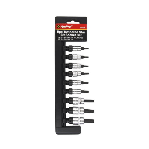 Ampro 1/4" 3/8" Drive Tamper-Proof Star Bit Socket Set 9 Piece T33220 — image 1