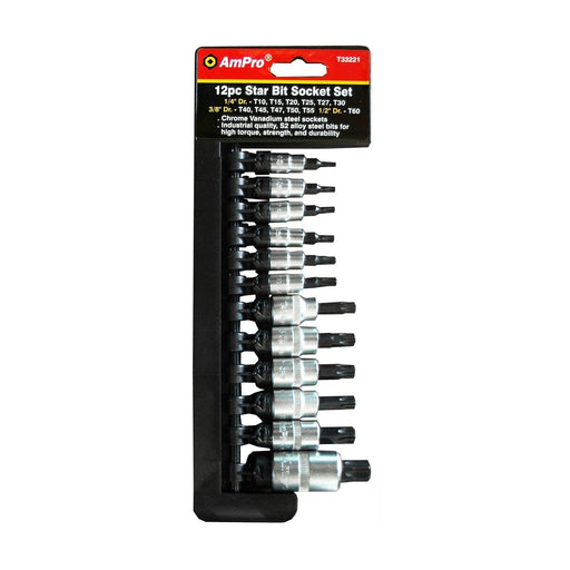 Ampro 12PC 1/4" 3/8" 1/2" Dr Star Bit Socket Set (T10-T60) T33221 — image 1