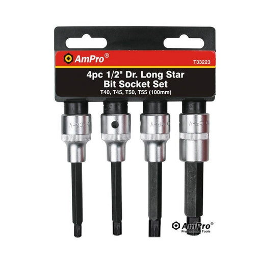 Ampro 1/2" Drive Long Star Bit Socket Set 4 Piece T33223 — image 1