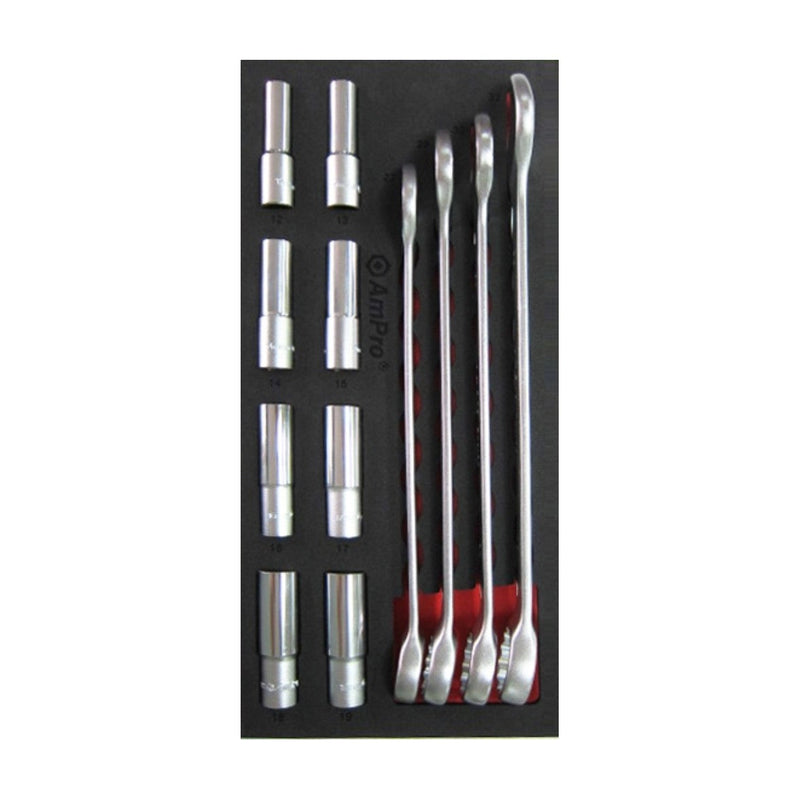 Ampro 1/2" Drive Metric Deep Socket and Combination Wrench Set 12 Piece T40198 — image 1