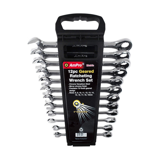 Ampro 12PC Geared Ratcheting Wrench Set (8-19mm) T41487 — image 1