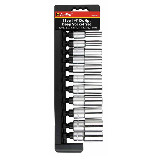 Ampro 1/4" Drive Metric Deep Socket Set 11 Piece T45001  — image 1