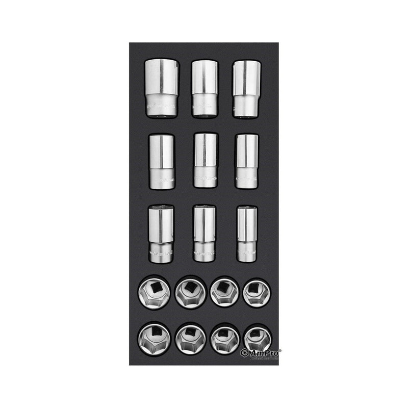 Ampro 1/2" Drive Metric & Imperial Jumbo Socket Set 17 Piece T45522 — image 1