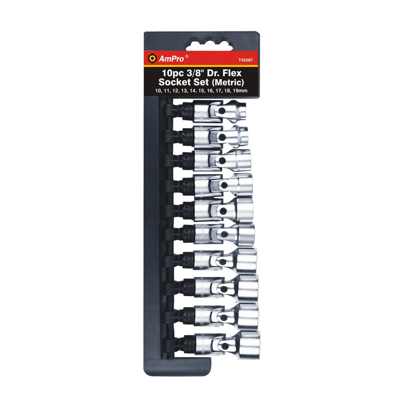 Ampro 3/8" Drive Metric Flex Socket Set 10 Piece T45587 — image 1