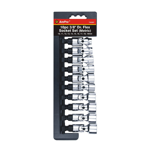 Ampro 3/8" Drive Metric Flex Socket Set 10 Piece T45587 — image 1