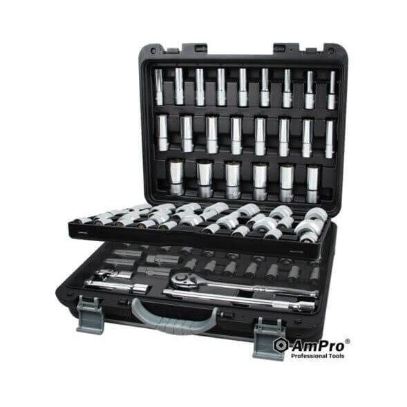 Ampro 1/2" Drive Metric and Imperial Socket Set 87 Piece T46173 — image 1