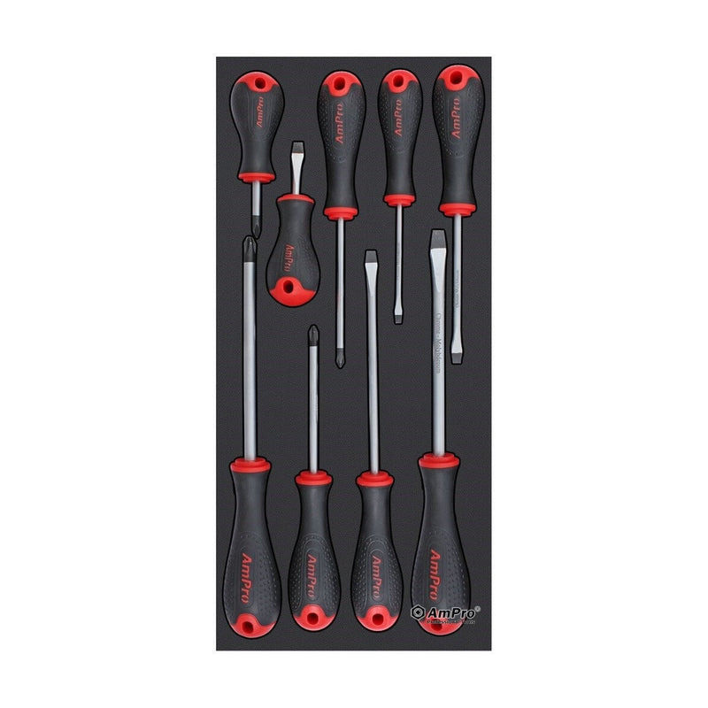Ampro Xtro-Soft Screwdriver Set Phillips & Slotted 9 Piece TS42993 — image 1