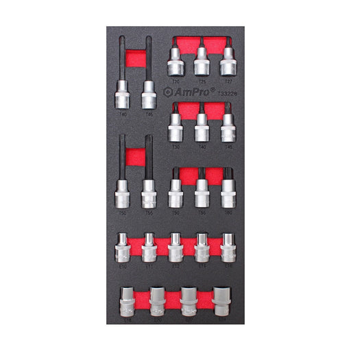 Ampro 1/2" Drive Star Bit Socket & External Star Socket Set 22 Piece TS43228 — image 1