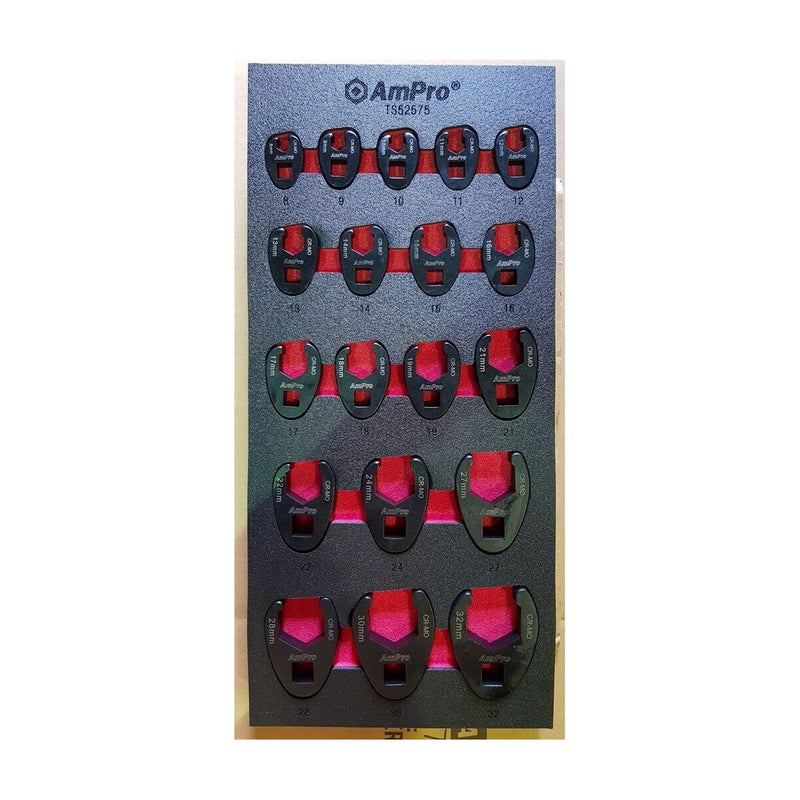Ampro 3/8" & 1/2" Drive Metric Flare Nut Crowfoot Wrench Set 19 Piece TS52575 — image 1