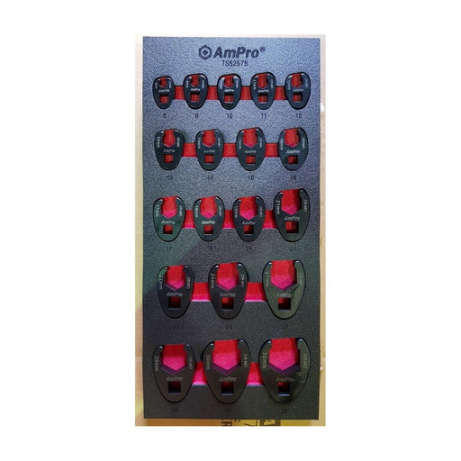 Ampro 3/8" & 1/2" Drive Metric Flare Nut Crowfoot Wrench Set 19 Piece TS52575 — image 1