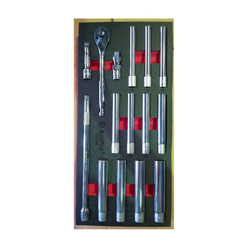Ampro 3/8" Drive Metric Extra Long Deep Socket Set 15 Piece TS55290 — image 1