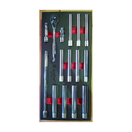 Ampro 3/8" Drive Metric Extra Long Deep Socket Set 15 Piece TS55290 — image 1