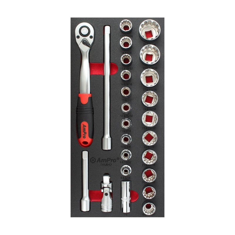 Ampro 1/2" Drive Metric & Imperial Fits All Socket Set TS55842 — image 1